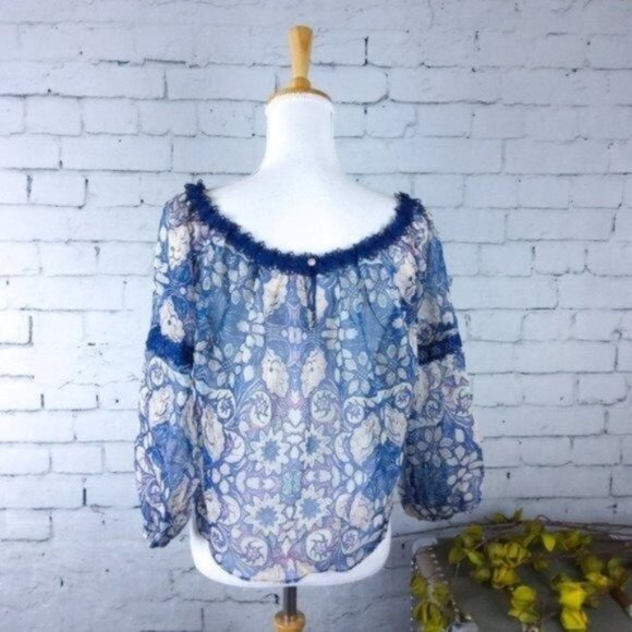 Foxiedox Floral Off The Shoulder Boho Blouse Blue Size Small - Picture 5 of 7